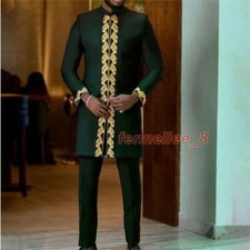 2 Pcs Mens Dashiki African Clothes Wedding Tops Pants Ethnic Style Set Outfits