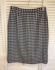 Vintage Wool Blend Houndstooth Pencil Skirt Womens Size 12 Navy Academia Mad Men