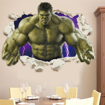 3D THE HULK AVENGERS SUPERHERO Wall Stickers Decal Wallpaper Kids Child Room