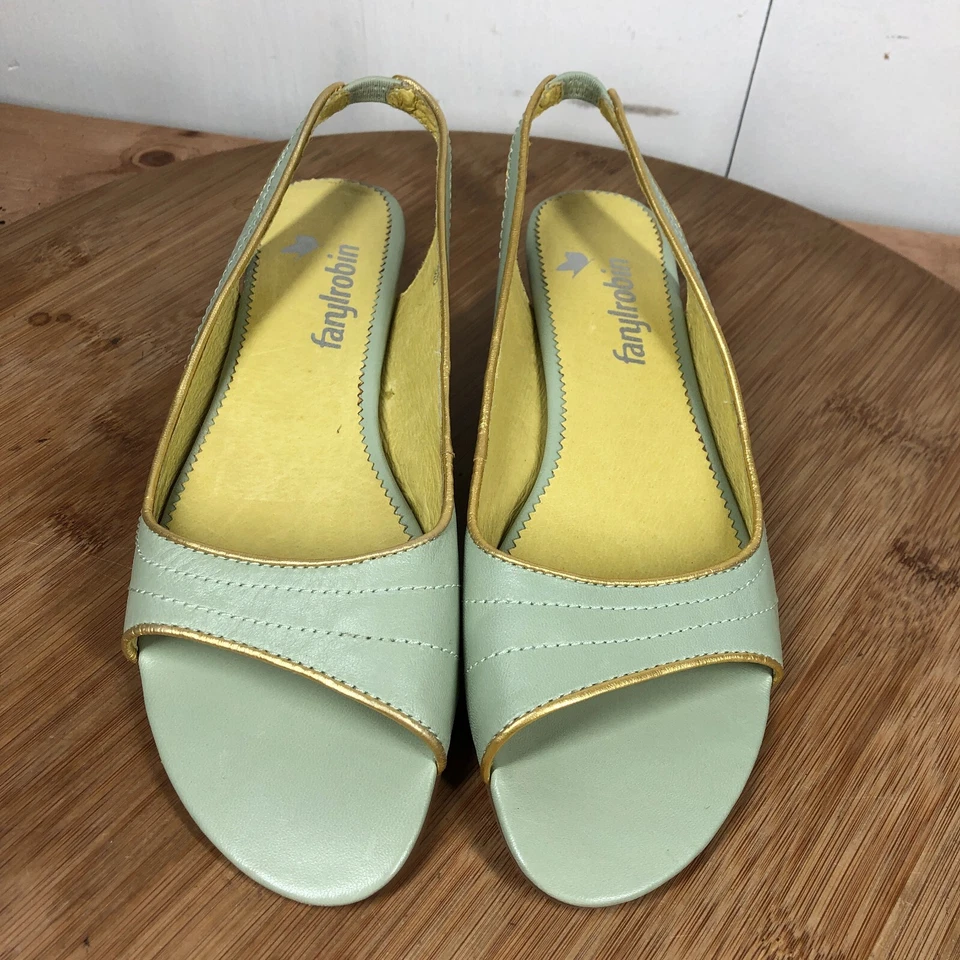 Farylrobin Sandals Womens 6.5 Slingback Shoes Wedge Blue Leather Casual Open Toe - Image 4 of 4