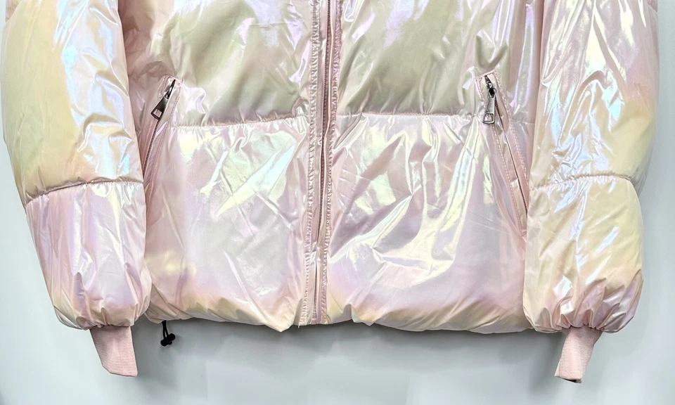 Chaqueta J.ING Rosa Iridiscente Puffer Forrada Edredón Cordón Colorida Para Mujer Talla L Foto 4 de 4