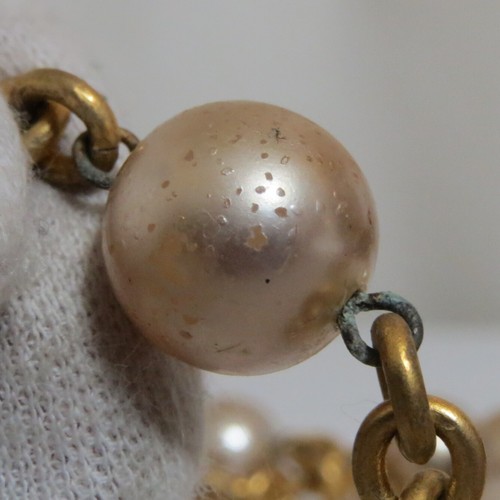Auth Vintage Celine Faux Pearls Long Necklace Chain Belt Goldtone 90cm/35.4" in - Picture 12 of 24