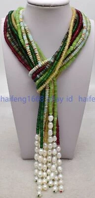 2x4mm Natürlich Mehrfarbig Edelstein Rondelle Perlen & Weiß Perle Halskette 50" - Bild 1 von 4