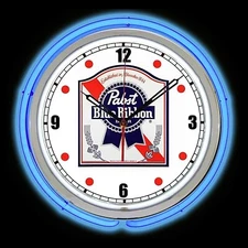 15" Pabst Blue Ribbon PBR Sign Double Neon Clock 