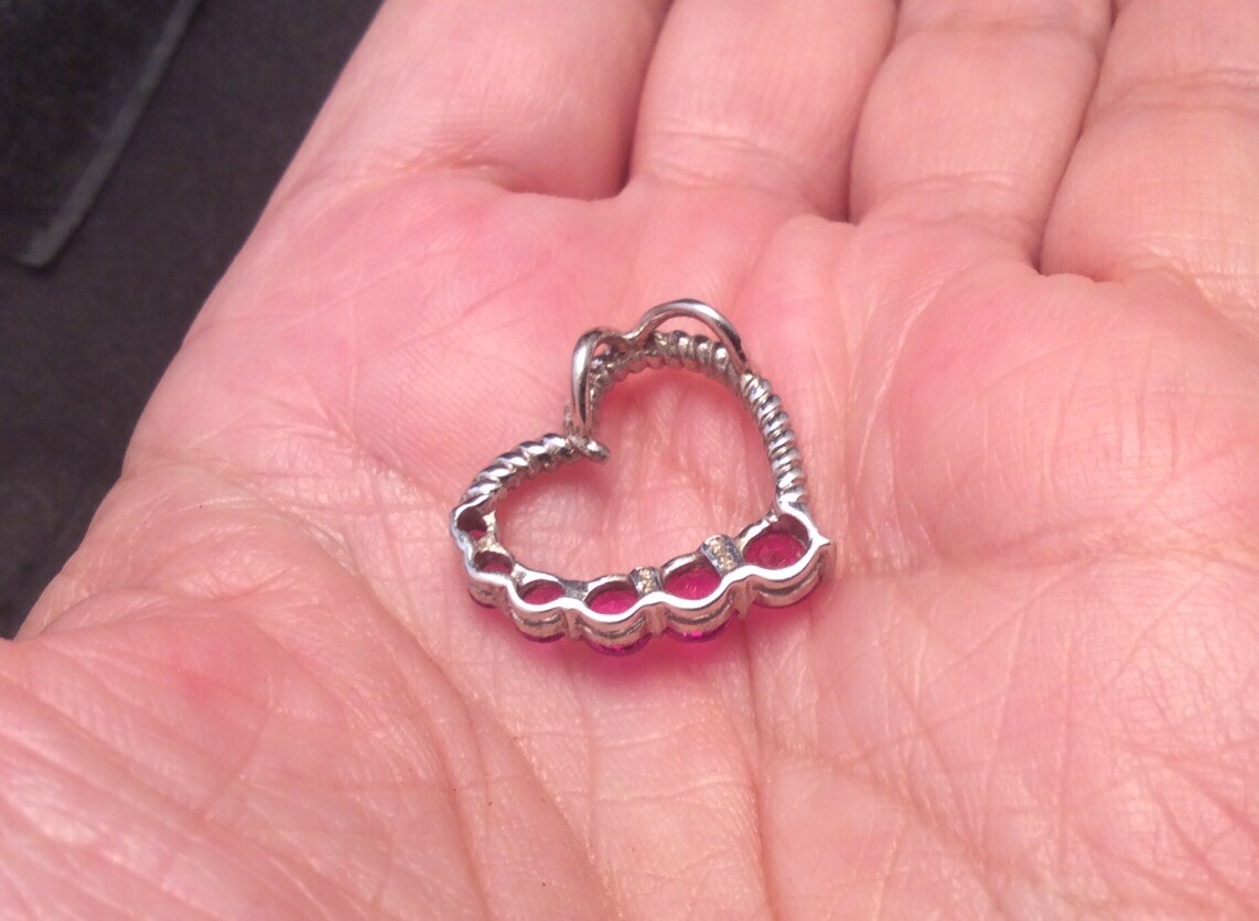 Pretty Sterling Silver Ruby Heart Braided Pendant… - image 9