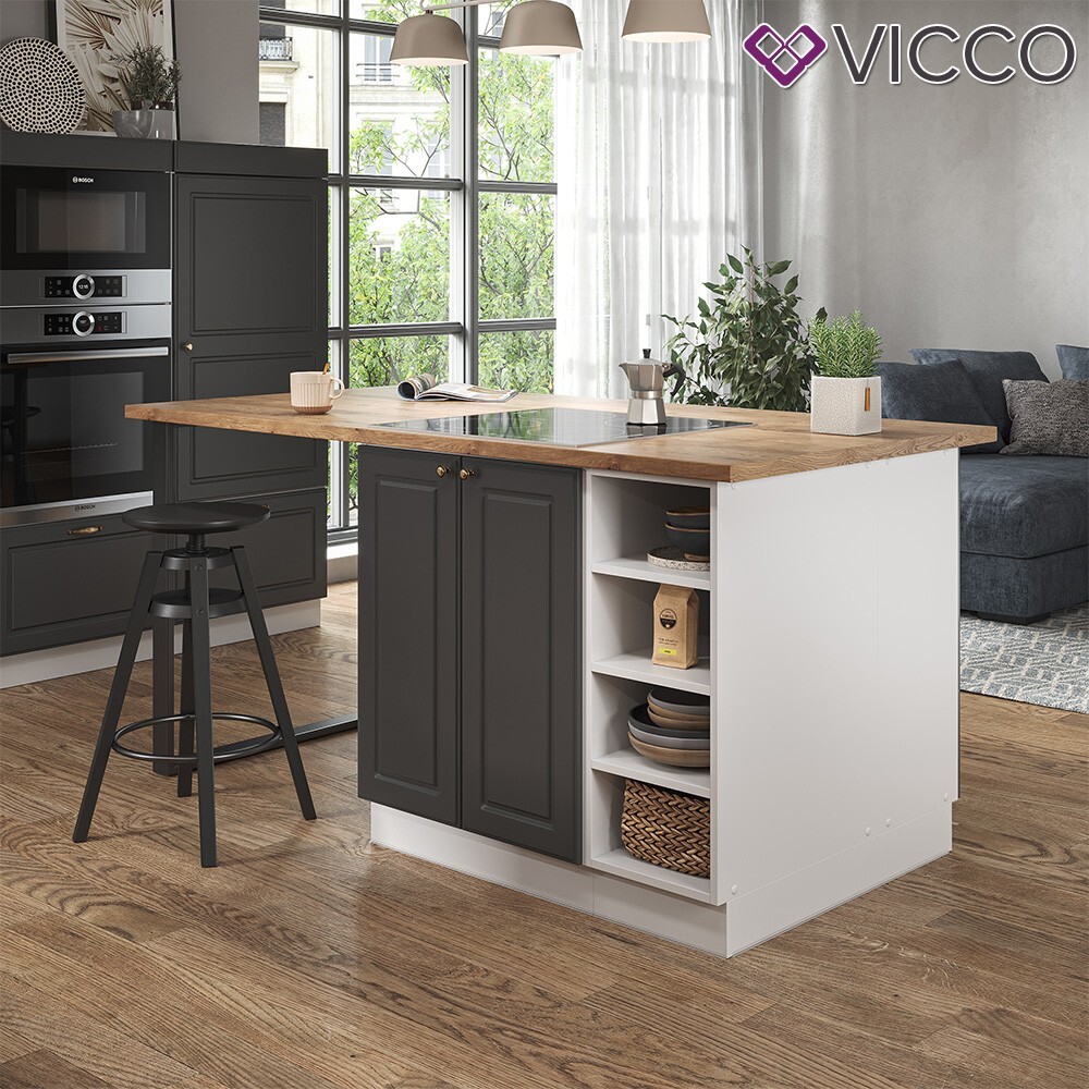 Îlot de cuisine Fame-Line blanc/anthracite/or style ... - Vicco
