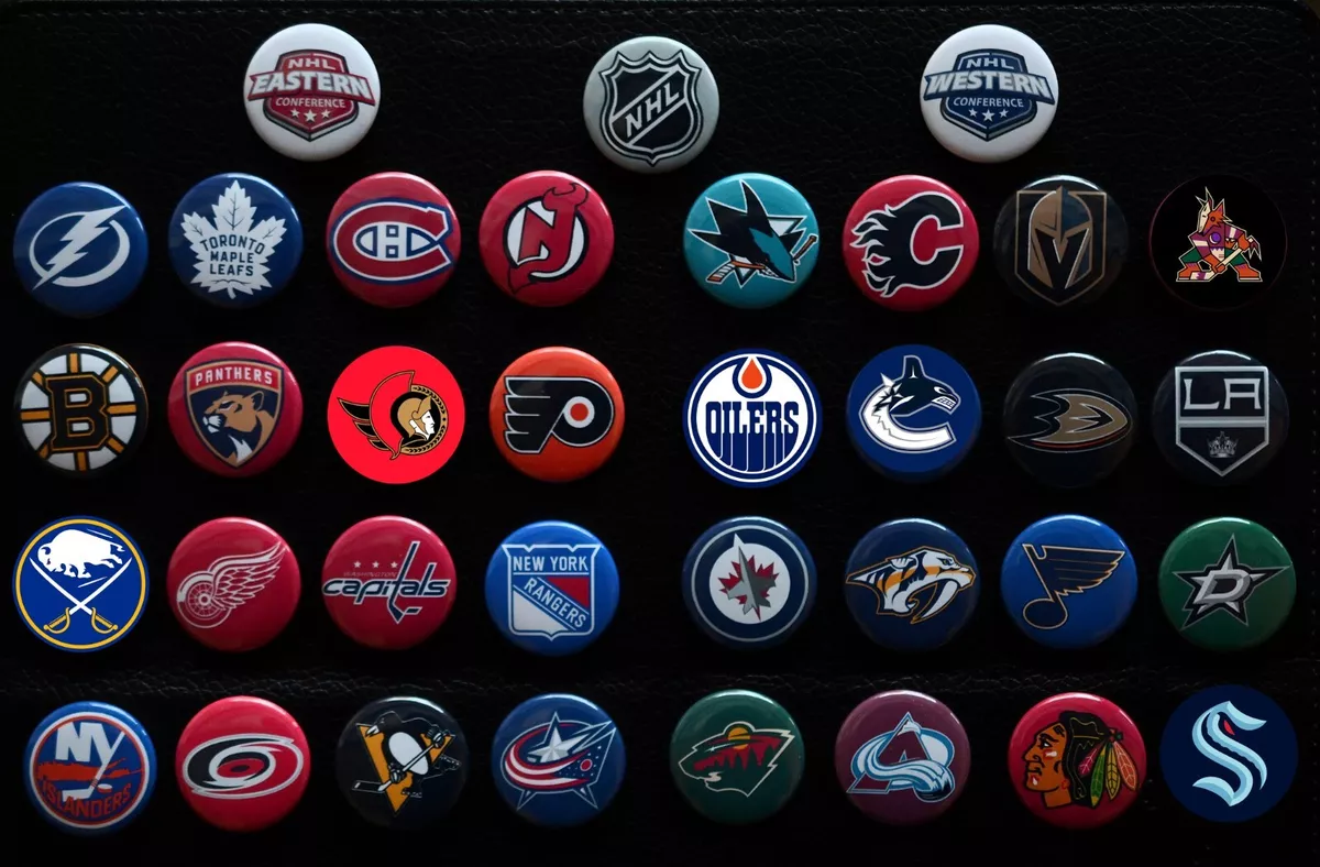 NHL Hockey All 32 Teams - 1 Pinback Buttons