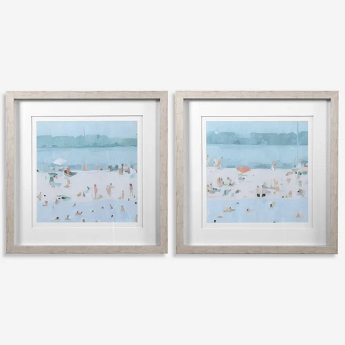 UTTERMOST 33695 SEA GLASS SANDBAR COASTAL BEACH FRAMED ART PRINTS SET OF 2 - Picture 1 of 5