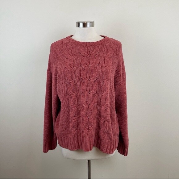 American Eagle Solid Pink Chunky Cable Knit Long … - image 1