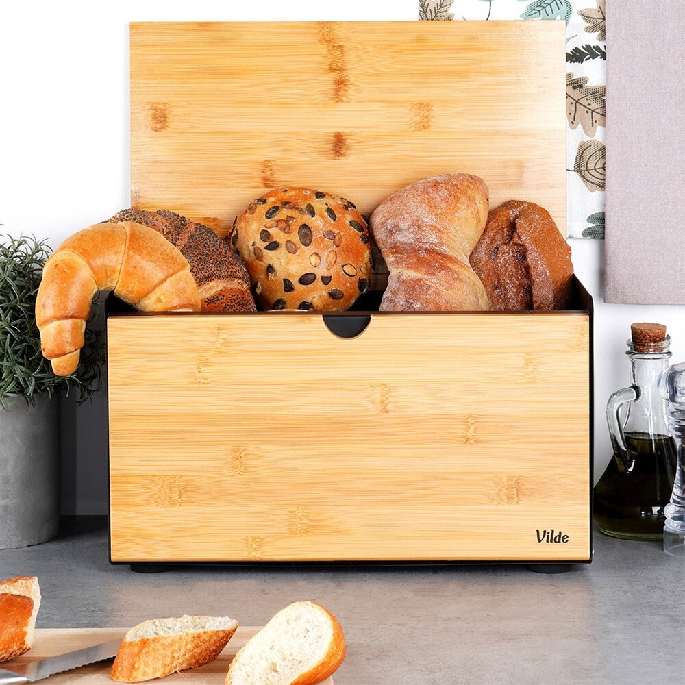 Brotkasten Brotkorb Brotbehälter Aus Stahl Und Holz Schwarz 38x24x20 Cm - Sklep Internetowy