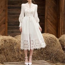 Design Embroidery Hollowed Long Dress Lantern Sleeves Long Womens Holiday Dress