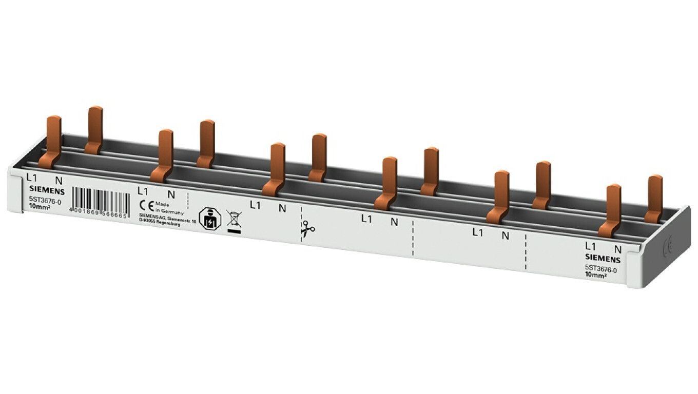 1P+N 10mm2 pin busbar, 12 modules for 6x (AFDD 5SM6 + 6x 5SV1 / 5SL60) fu /T2UK
