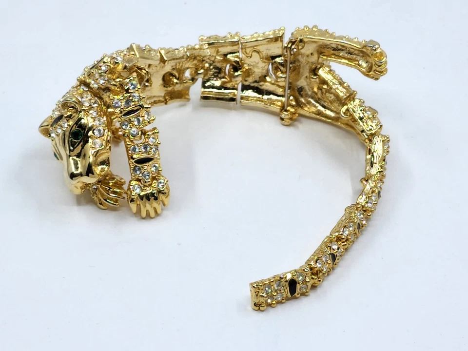 GRAN BROCHE DE HOMBRO PANTERA OJOS VERDES ESTRÁS PAVÉ ESMALTE ARTICULADO 7,5" Foto 4 de 4
