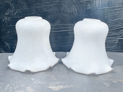 VINTAGE PAAR BLICKDICHTE WEISSE GLAS DECKENLAMPENSCHIRME TULPENFORM