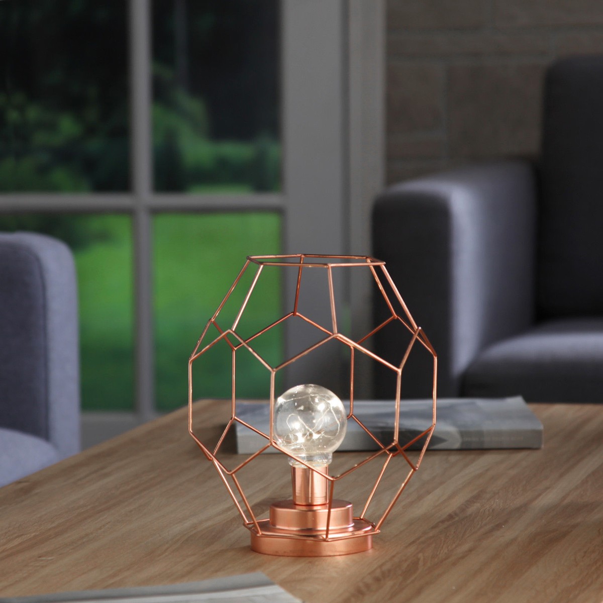 LED Geometric Table Lamp Rose Gold Collage Dorm Room Modern Lighting