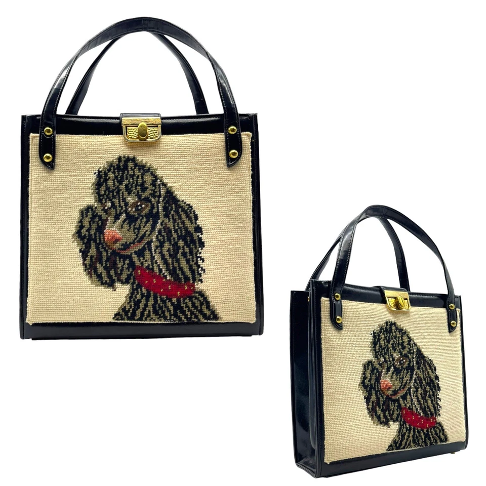 Bolso de mano vintage de cuero de lana grande de los años 40 50 con punta de aguja caniche bolso cartera nuevo de Lote Antiguo Foto 2 de 4