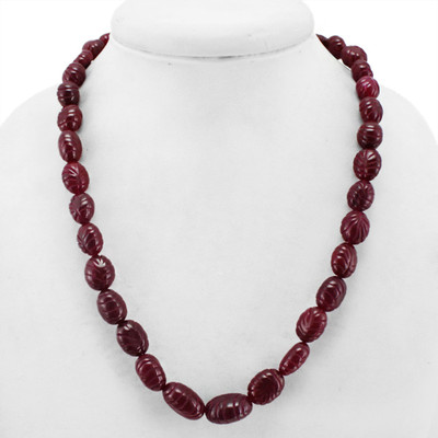 ABSOLUTELY EXCLUSIVE 384.50 CTS EARTH MINED RUBY OVAL CARVED BEADS NECKLACE