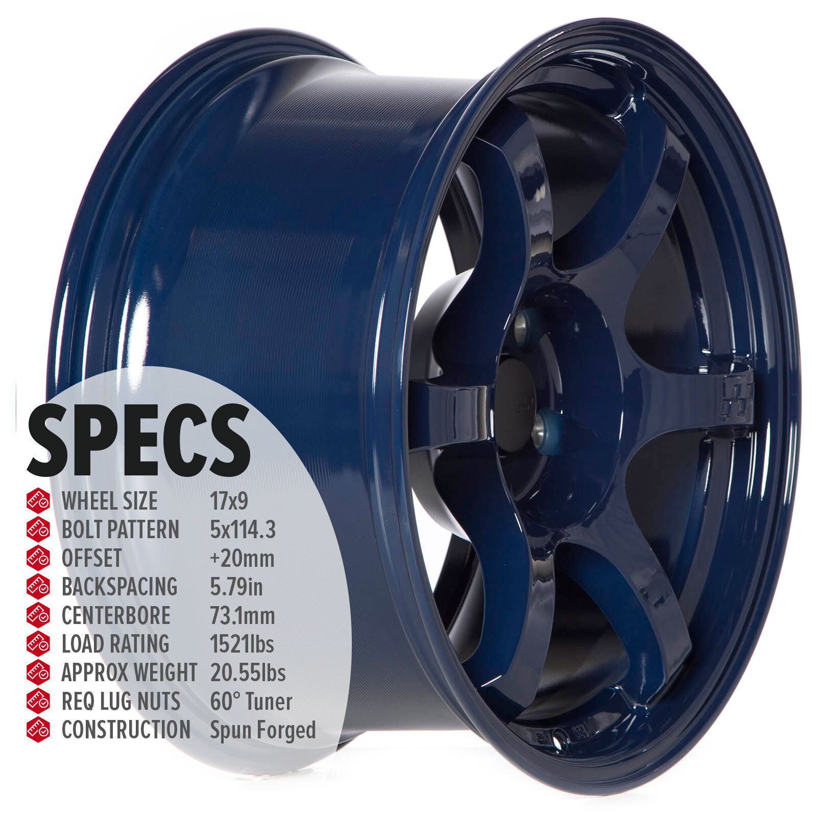 Spun Wheel Rim CIRCUIT CSF1 17x9 5x114.3 +20 GLOSS ULTRA BLUE SPUN FORGED WHEELS (SET ...