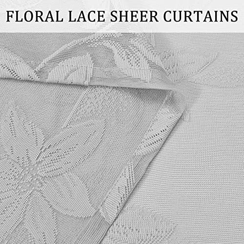 2 Pack Lace Valances for Kitchen - Elegant Floral Design Rod 42x18 Lace Grey - Picture 4 of 6
