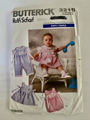 Vintage Butterick 3218 Easy Sizes S-M-L-XL Easy c1989 Baby Girl Dress, Coverall,