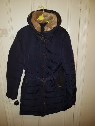 blue feather down fleeced quilted padded puffer jacket coat warm