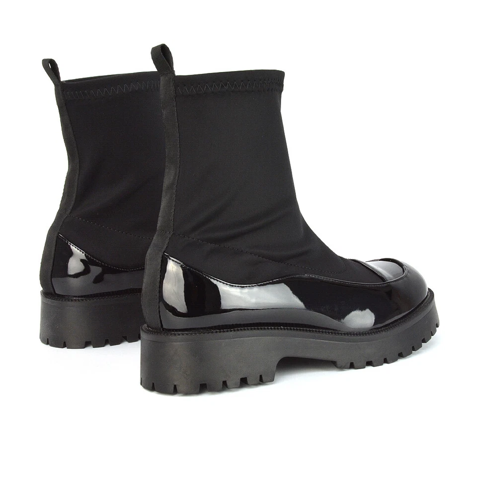 Bota feminina de cano curto de senhoras Flat Casual meia Sola robusto Botinhas Stretch Tamanho 3-8 - Imagem 3 de 4