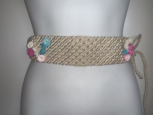 Vtg Beige Cord Belt With Seashells Side Tie-Boho Style-Any Age Casual/Beach Wear - Picture 4 of 10