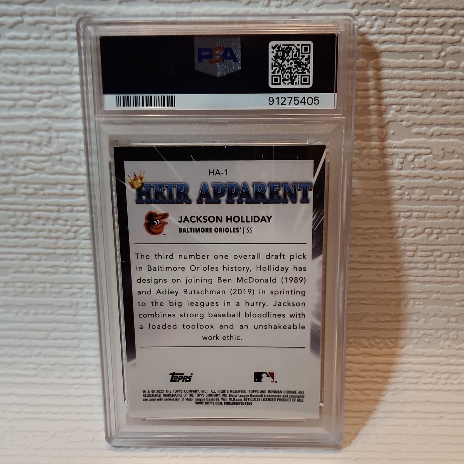 2022 Bowman Draft Jackson Holliday Heir Apparent HA1 PSA 10 GEM MINT Orioles view 2