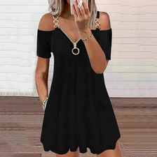 Women V-neck Off the Shoulder A-line Mini Dress