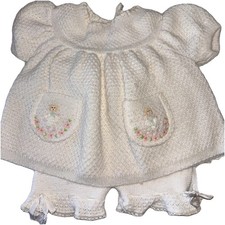 60s Vintage Baby Acrylic Knit Outfit Italian, White Easter Holiday Warm Spring