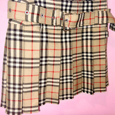 NWT Burberry Belted Vintage Check Pleated Wool Mini Wrap Skirt:US 2/4, EU 36/38