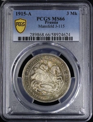 Kaiserreich Preußen 3 Mark 1915 Jahrhundertfeier Mansfeld PCGS MS66 - Bild 1 von 2