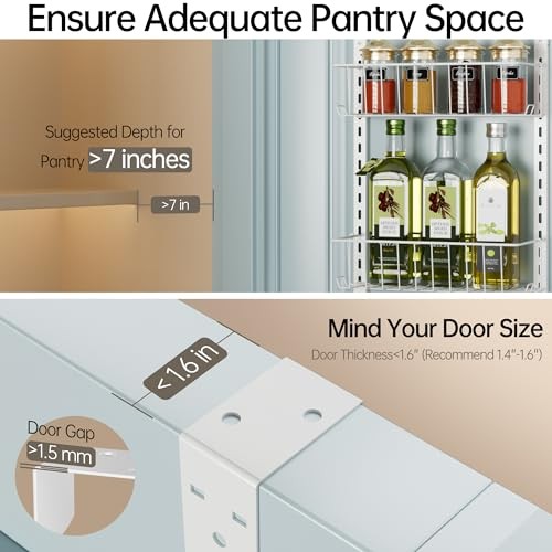 Pantry Door Organizer, Adjustable Metal Over the Door Pantry Organizer Rack, - Picture 5 of 7