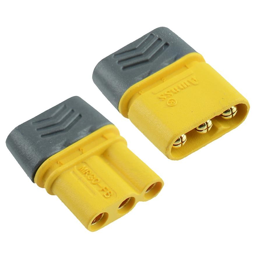 Pair Male + Female MR30 3 Pin Gold Plated Connector with Cap 15A Amass