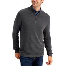 Club Room Quarter Zip Sweater Mens Large Gray New Cotton Mock Neck Pullover