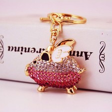 Cute Fly Pig Crystal Rhinestone Keyring Keychain Pendant Bag Car Key Chain Ring