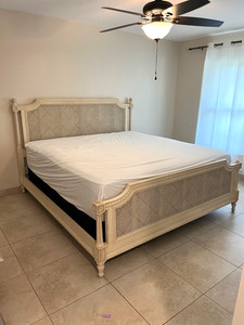 Ethan Allen Elise King Ivory Bed French Caned Headboard, Footboard and Rails