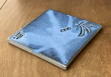 Arcosanti studio pottery tile blue glaze Paolo Soleri trivet vintage abstract