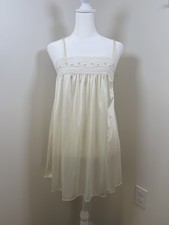Gilead Vintage Lace Trim Embroidered Satin Slip Sleepwear Dress Size Small Roses
