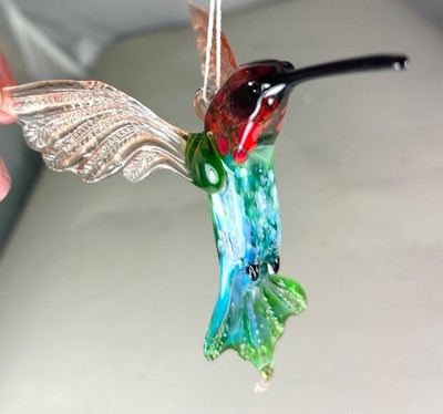 hand blown glass bird Hummingbird hanging figurine ornament murano style red 4.9