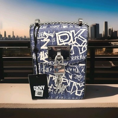 NEW W/ TAGS- DKNY Elissa Graffiti North South Charm and Lock Crossbody Bag 