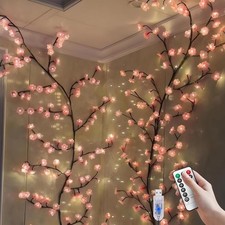 7.55 FT 144 LED Cherry Blossom Tree Branch Lights for Wall,8 Modes Pink Cherr...