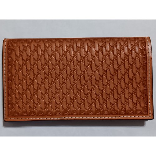 Ray Frazier Handmade Tooled Leather Basketweave Western Bifold Wallet Tan Brown