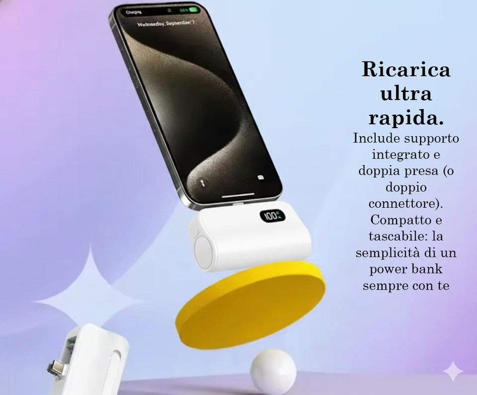 Caricabatterie Power Bank Portatile 5000 mAh Mini Capsule con Display Digitale - Immagine 4 di 4