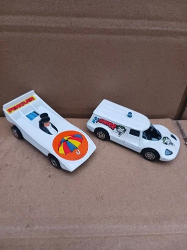 Vintage Corgi Juniors Penguin mobile diecast car & Joker mobile 1979 pair