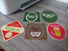 Vintage Carlsberg Beer Mats x 5 - All different - Pub Bar Coaster Breweriana