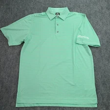 FootJoy FJ Polo Shirt Mens Large Green White Stripe Tanqueray Performance Golf