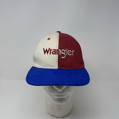 VTG 90 Wrangler Western Wear Color Block SnapBack Hat Red Blue SAMPLE Rodeo