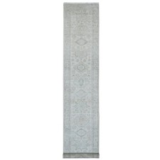 2'8"x16' White Wash Peshawar Leaf Design Hand Knotted All Wool Runner Rug R20682