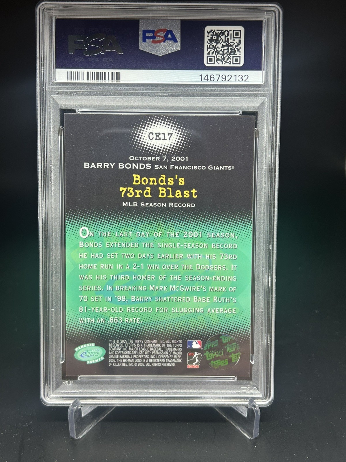 2005 eTopps Barry Bonds “Classic Events” 73rd Home Run Card #CE17 PSA 8 view 3